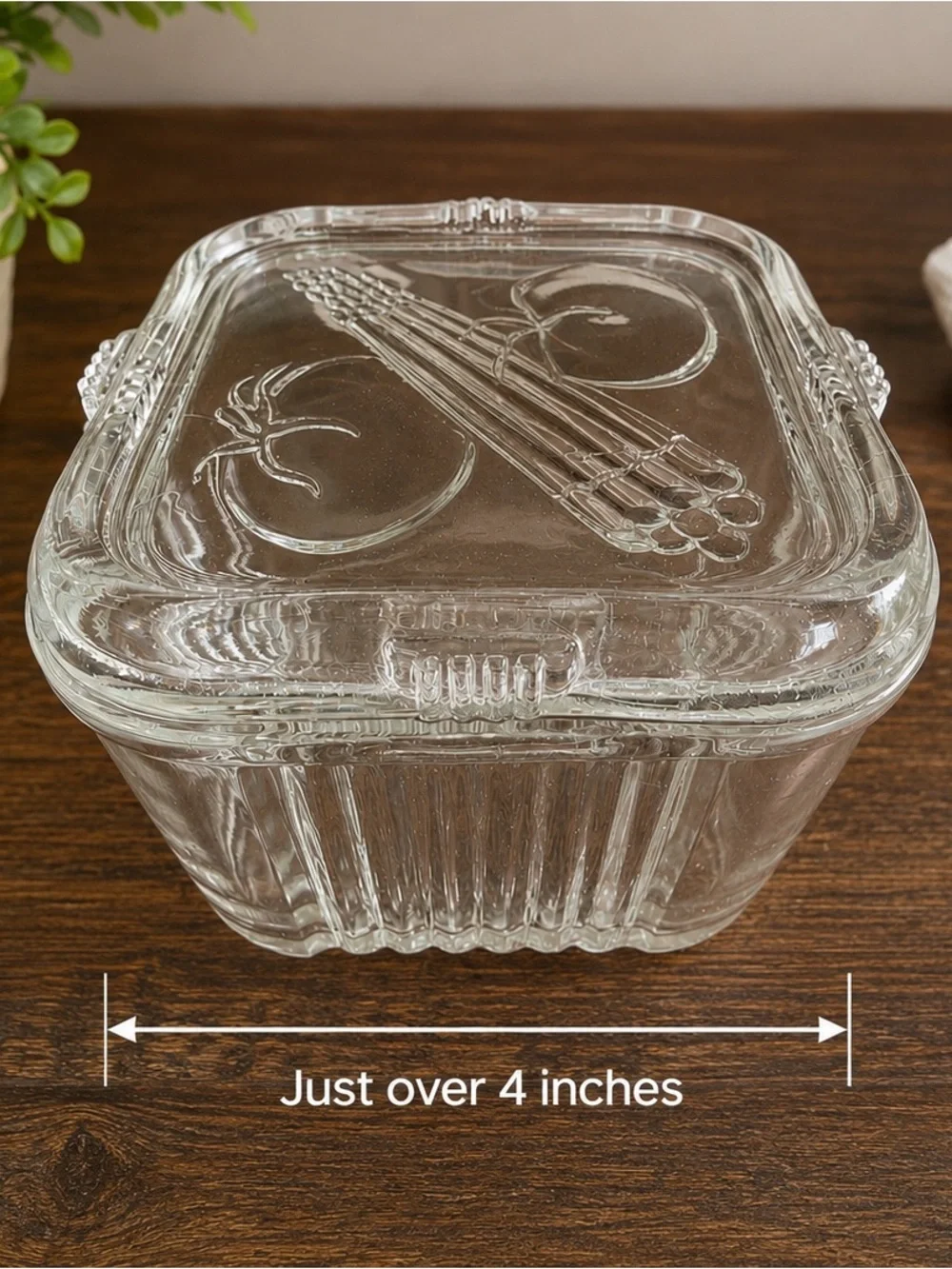 Vintage Federal Glass Refrigerator Dish Vegetable Lid 4” Square Clear